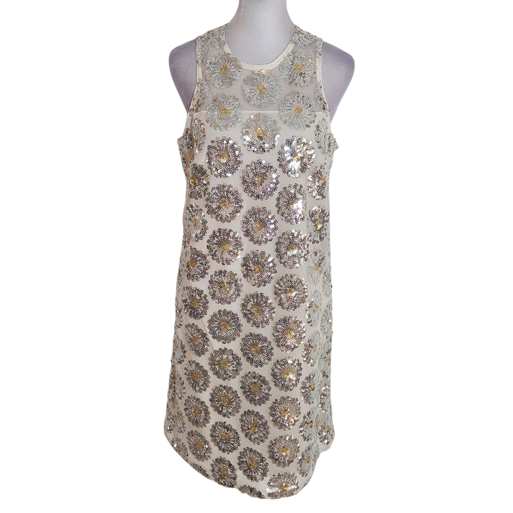 Trina Turk Cream Sequin Sleeveless Cocktail Mini Shift Dress NWT Size Small